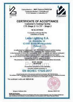 certyfikat CTF dla Lena Lighting