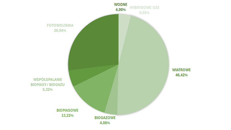 Struktura produkcji energii elektrycznej z OZE w utym 2025 r.