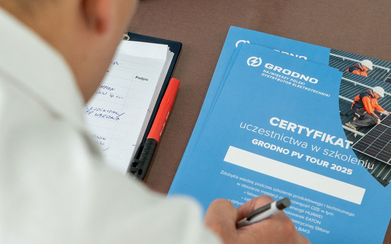 certyfikat ukończenia szkoleń GRODNO z zakresu fotowoltaiki