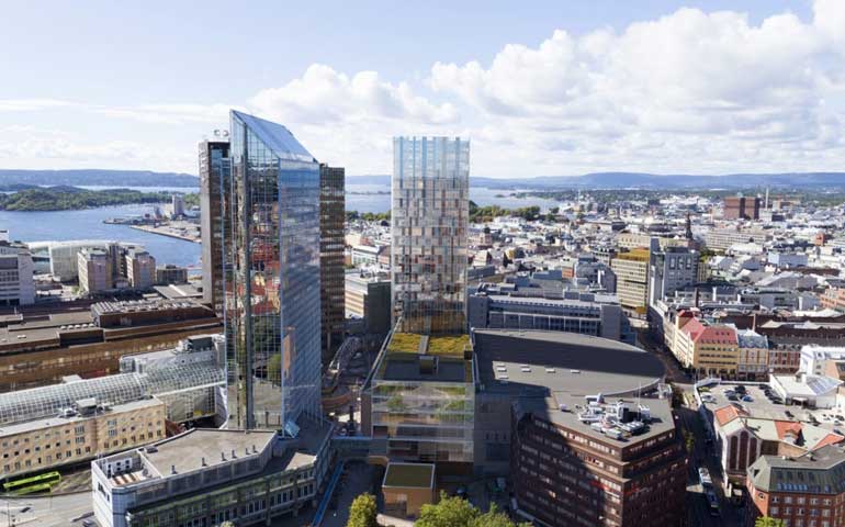 Wizualizacja budynku Oslo Spectrum z BIPV od ML System