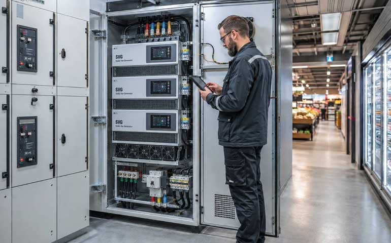 Kompensator mocy biernej w instalacji elektrycznej obiektu handlowego